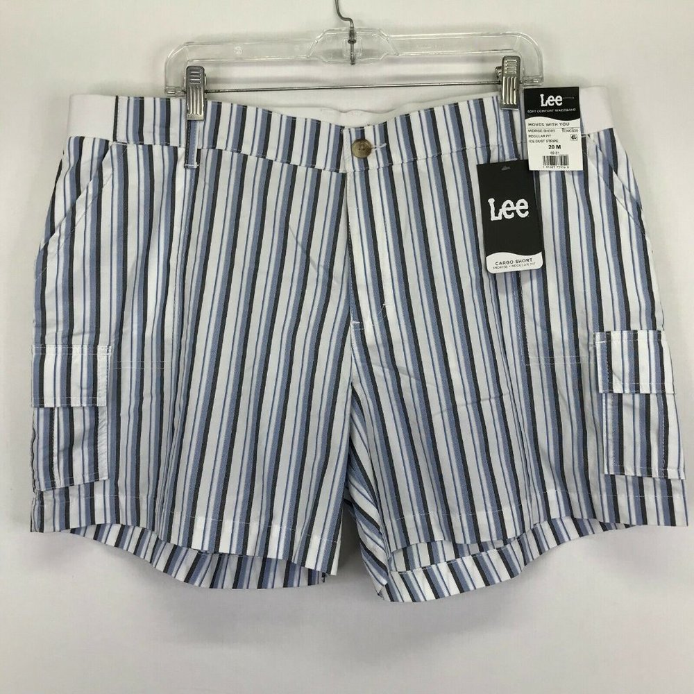 Lee‎ Mid Rise Regular Fit Cargo Shorts Blue White Striped Womens Size 20M